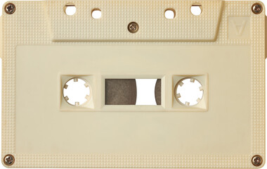 beige audio cassette tape, retro music recording media isolated white background, vintage...