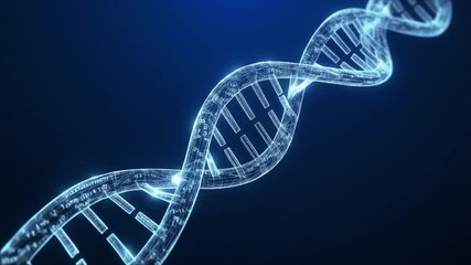 Seamless Loop: Glowing Digital Data Streams Mapping Double Helix DNA Structure in Deep Void - Powered by Adobe
