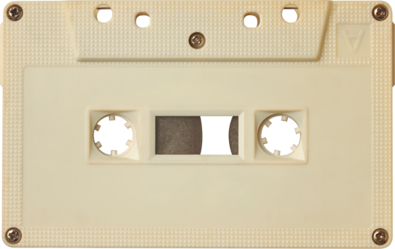 beige audio cassette tape, retro music recording media isolated white background, vintage technology and 80s pop culture concept in close-up view
