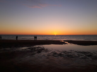 Sunset Over the North Sea at The Hague, Low Tide by the Beach Beautiful 