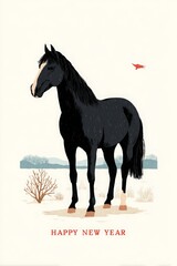 New Year greeting cards with horses