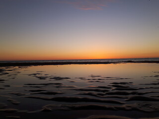Sunset Over the North Sea at The Hague, Low Tide by the Beach Beautiful 