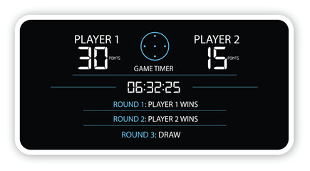 Digital Game Scoreboard Timer Vector with Match Round Results