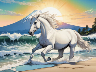 A thoroughbred sprinting at full speed.