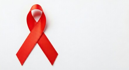 Red awareness ribbon symbol for hiv aids on white background isolated on white background