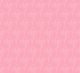 Spring Seamless Pattern Pink. Vector Background with Doodle Flowers.