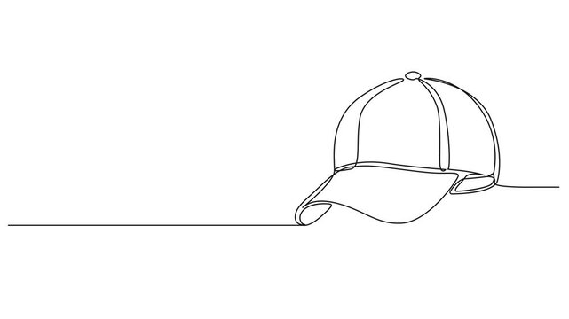 animated continuous line drawing of baseball cap without logo, line art animation