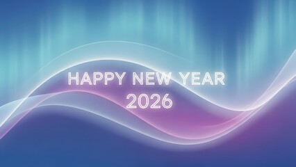 Happy new year 2026 celebration with abstract light waves and gradient background design