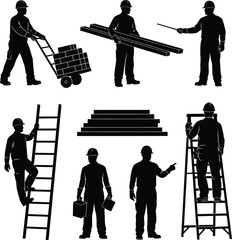Construction Worker Silhouette Set | Black Vector Builders Collection