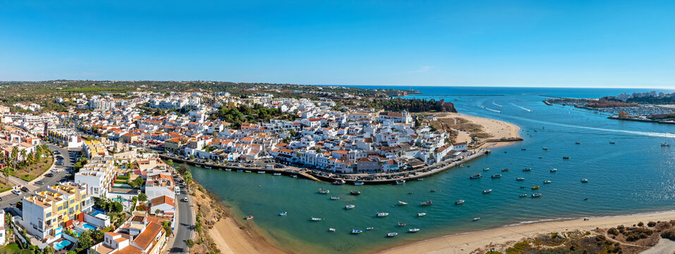 Aerial panorama from the touristic town Ferragudo in the Algarve Portugal