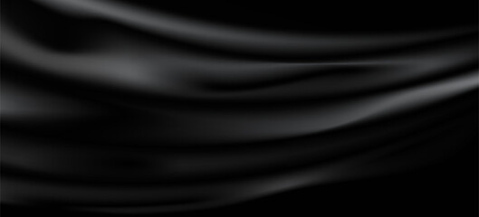 3d soft black waves background. Dark silk crumples. Elegant minimalistic satin ripples backdrop. 3d render illustration. 3D Illustration