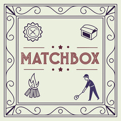 Vintage matchbox design featuring fire a man and decorative elements