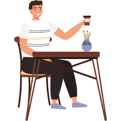 Fototapeta premium Man drink coffee in cafe sit at table vector