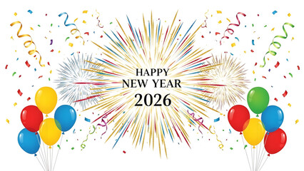 Bright Happy New Year 2026 Celebration with Colorful Decorations