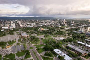 Beautiful aerial view of Palmas city modern skyline buildings and streets on a summer day. The newest capital in Brazil. Concept of architecture, urban, modern, travel, tourism, destinations.