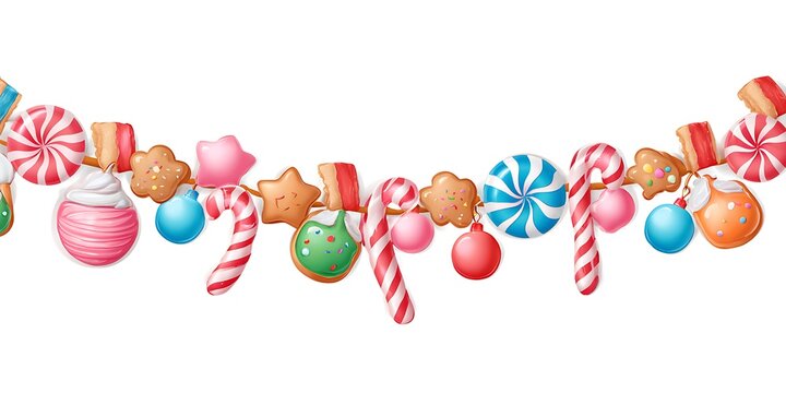 Christmas candy border isolated on white background for festive decoration