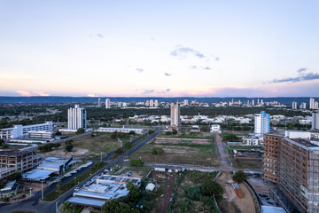 Beautiful aerial view of Palmas city modern skyline buildings and streets on a summer day. The newest capital in Brazil. Concept of architecture, urban, modern, travel, tourism, destinations.