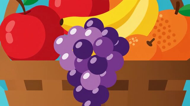 Basket of Fresh Fruits - Apples, Grapes, Oranges, and Bananas.