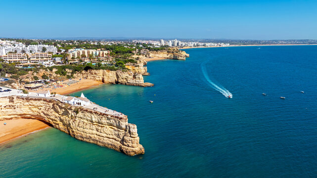 Aerial from the little church  Nossa Senhora da Rocha in Armacao de Pera in the Algarve Portugal