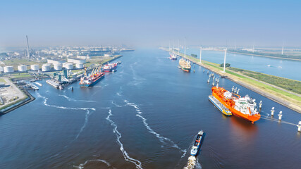 Aerial from industry in the harbor from Rotterdam in the Netherlands