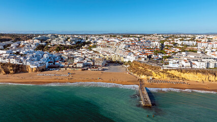 Aerial from the touristic city Albufeira at the southcoast in the Algarve Portugal