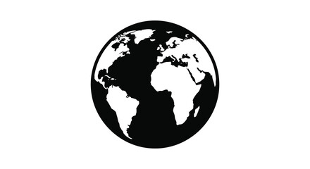 A striking black and white depiction of planet earth with detailed continental forms silhouette