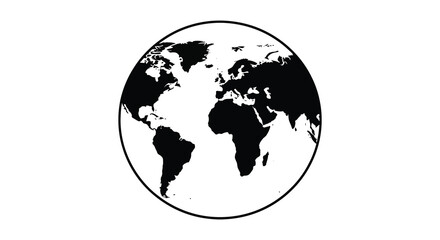 A striking black and white depiction of planet earth within a circular frame a silhouette