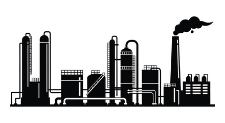 Obraz premium an industrial cityscape with factory buildings smokestacks and pipes in a dark silhouette