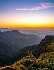 Fototapeta premium Majestic Mountain Range at Sunset - A Scenic Landscape.