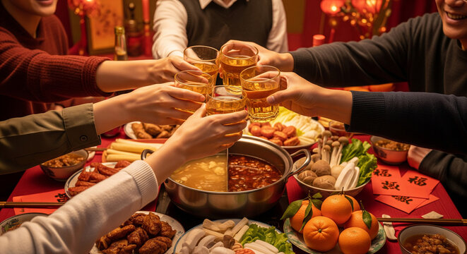 People toasting during a festive gathering