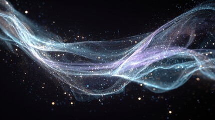 Abstract glowing wave of blue and purple light particles