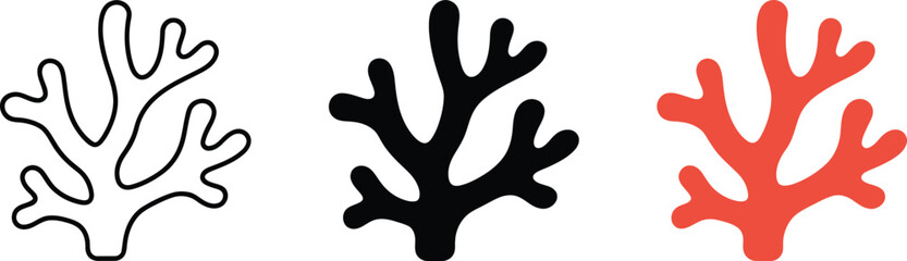 Seaweed or coral plant icon in outline solid and color style marine underwater flora vector illustration