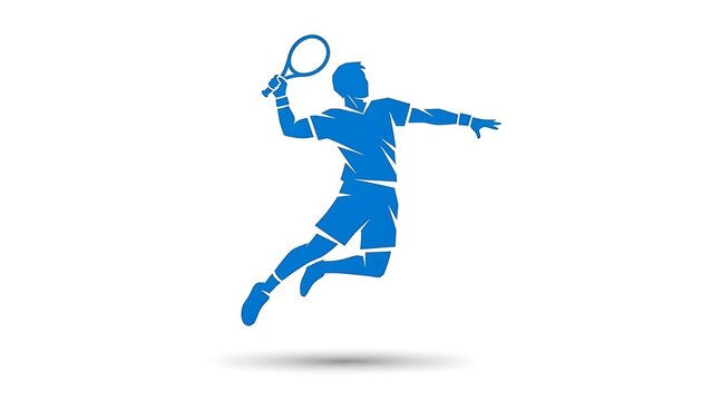 Dynamic blue tennis player in action, leaping to serve with power and precision on the court, perfect for sports branding and active lifestyle designs.