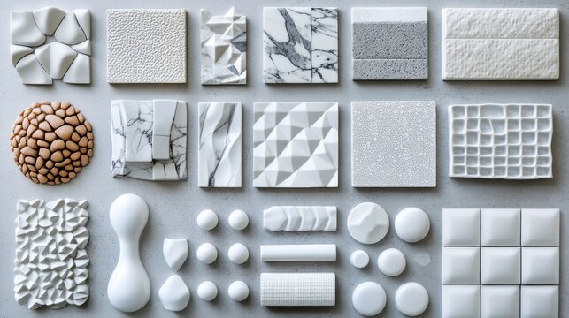 Designer textures and three-dimensional shapes made of ceramics, plaster and stone are ideal for interior design, creating a stylish atmospheric backdrop.