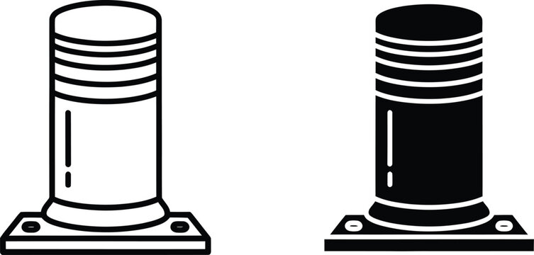 Two traffic bollards one outlined and one solid vactor black on white road safety barrier