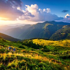 Majestic Mountain Vista at Sunset - A Serene Landscape.