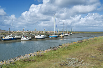 Marina of Tetenbuellspieker on Eiderstedt Peninsula,North Frisia,North Sea,Schleswig-Holstein,Germany