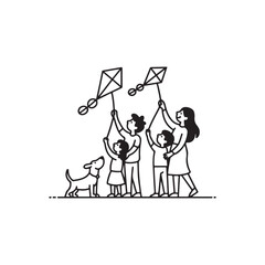 Family Kite Day &ndash; Outdoor Celebration Silhouette Icon