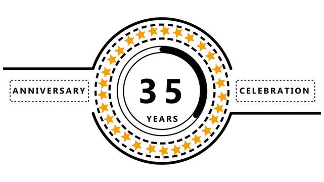 Thirty-five year anniversary celebration graphic with stars and text years