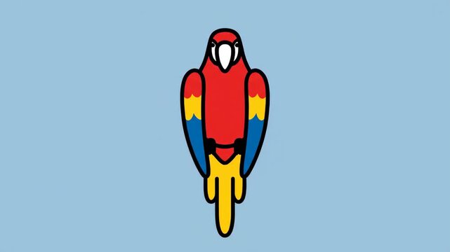 Cartoon Parrot Flying and Perched on a Light Blue Background.