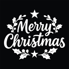 Merry Christmas Icon With Holly And Stars