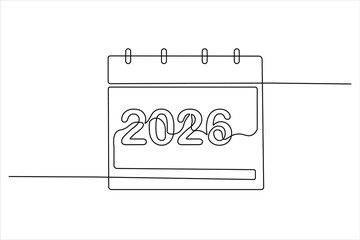Continuous one-line drawing of a calendar with the year 2026