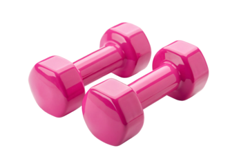 Pink dumbbells on white background, isolated on a transparent background