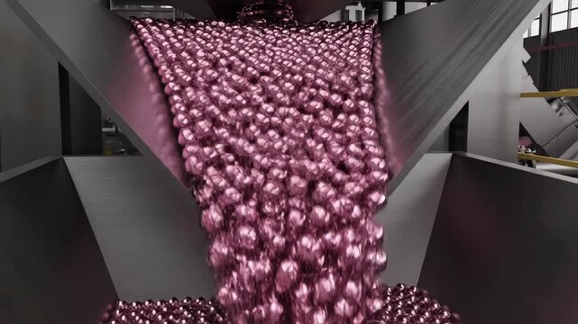 Pink Metallic Ball Bearings Flowing Through Funnel 3D Render