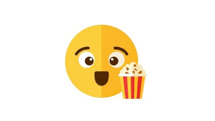 Excited Emoji Face Enjoying Popcorn Snack.