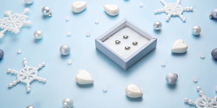 Elegant christmas gift box with snowflake decorations and candles