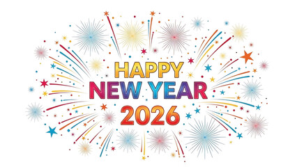 Vibrant Happy New Year 2026 Celebration Graphic with Fireworks