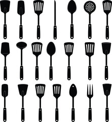 Set of Spatula Tools Silhouette – Kitchen Utensil Vector Icons on White Background