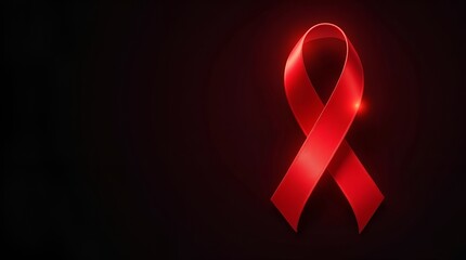 Striking World AIDS Day design with a radiant red ribbon at the center, soft glowing halo, sleek “1st December” typography, minimalistic modern layout, and deep dark background for dramatic impact