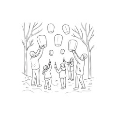 Naklejka premium Snow & Candlelight Celebration – Minimal Line‑Art Vector